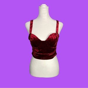 Cherry red velvet crop top with built in bra pads